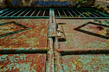 close-up of an old rusty metal door  picture taken in HDRの写真素材