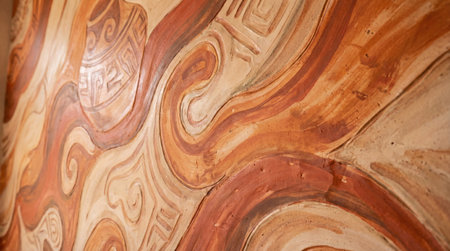 This piece showcases a cozy and traditional aesthetic through its warm terracotta hues and intricate textures. Perfect for enhancing home decor themes, garden designs, and lifestyle branding. The abstract style appeals to professionals seeking a touch of warmth and elegance in their projects. AI-generated digital illustration. AI-generated illustration.の素材