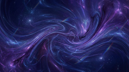 This digital artwork features an abstract, cosmic design with swirling patterns in deep blue and purple hues, evoking a sense of mystery and exploration. Perfect for enhancing visual content in the science and technology sectors, such as website headers, tech product advertisements, and educational materials. The professional and dynamic style appeals to designers and marketers in tech-related industries. AI-generated digital illustration. AI-generated illustration.の素材