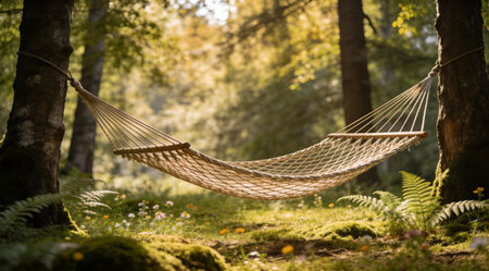 Tranquil digital illustration evoking peaceful outdoor escape with fluid lines and subtle shadow play. Suited for lifestyle branding, eco-tourism promotions, wellness websites, and relaxation-themed content like yoga retreats or adventure travel posters. High adaptability for various media formats enhances its utility for designers and marketers. . AI-generated illustration.の素材