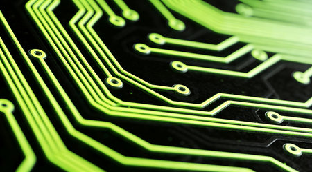 Dynamically rendered futuristic digital art with subtle pulsing neon effects, evoking a cybernetic and high-tech atmosphere through luminous high-contrast elements. Ideal for tech startup websites, gaming interface overlays, electronic device promotions, virtual reality scenes, or sci-fi graphic projects. Precise technical execution and immersive depth provide unique... AI-generated illustration.の素材