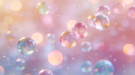 A creative digital illustration depicting Creative professional background illustration of colorful bokeh light orbs in pastel shades, blurred depth effect, soft glow lighting, festive yet subtle mood, high resolution digital art. This AI-generated artwork features unique visual elements suitable for various commercial and editorial applications. AI-generated illustration.の素材