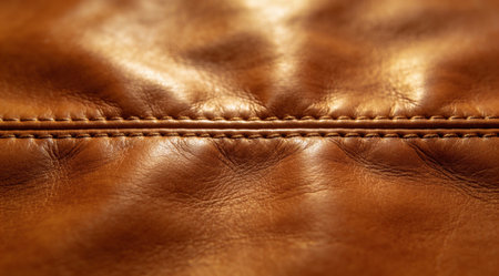 A creative digital illustration depicting Leather texture background in rich cognac brown, supple embossed lighting, premium tactile mood, stitched seam details, seamless professional rendering. This AI-generated artwork features unique visual elements suitable for various commercial and editorial applications. AI-generated illustration.の素材