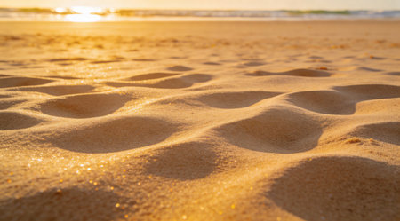 A creative digital illustration depicting Seamless high quality creative background of tropical beach sand in beige, vacation serene mood, warm tropical sun glow. This AI-generated artwork features unique visual elements suitable for various commercial and editorial applications. AI-generated illustration.の素材