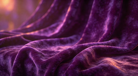 Opulent digital artwork embodying plush velvet elegance via intricate folds, velvety pile, and soft diffused lighting in deep violet and plum tones for a sensual, lavish mood. Ideal for luxury fashion visuals, premium beauty packaging, sophisticated interior mockups, and high-end advertising campaigns. Versatile style enhances commercial designs targeting ups... AI-generated digital illustration. AI-generated illustration.の素材