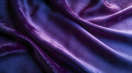 Elegant digital artwork embodying a sophisticated velvety mood through luminous sheen and flowing drape compositions in rich purple-indigo palette. Ideal for luxury fashion branding, premium packaging designs, upscale website headers, and interior mood boards targeting high-end markets. The artistic lighting and texture depth provide versatile appeal for comm... AI-generated digital illustration. AI-generated illustration.の素材
