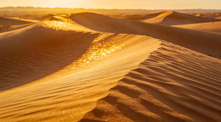 Artistic digital illustration with richly textured rippled patterns in warm golden and beige tones, evoking a serene sunset mood through subtle lighting gradients and high-clarity details. Ideal for commercial applications in graphic design, website elements, travel marketing, luxury packaging, and ambient decor for hospitality and lifestyle brands. Versatile... AI-generated digital illustration. AI-generated illustration.の素材