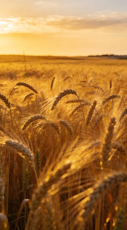 Evocative digital artwork with flowing grass textures in warm golds, yellows, and sunset skies, conveying endless peaceful serenity and gentle wind motion. Ideal for commercial uses in agricultural branding, eco-tourism promotions, wellness product designs, and nature-inspired marketing materials. Versatile artistic style suits websites, prints, apparel, and ... AI-generated digital illustration. AI-generated illustration.の素材