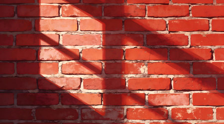 A creative digital illustration depicting Rustic brick wall texture digital art background in warm reds, natural window light, authentic urban mood, seamless commercial pattern. This AI-generated artwork features unique visual elements suitable for various commercial and editorial applications. AI-generated illustration.の素材