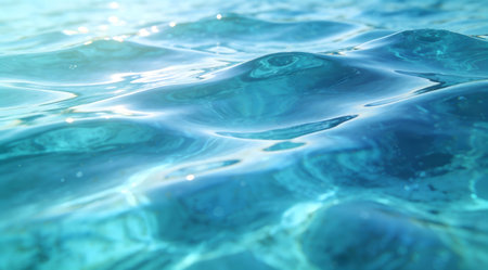 Elegant digital texture in soothing aqua blues with gentle undulating patterns and subtle underwater glow, evoking a serene aquatic mood. Ideal for web and app backgrounds, branding in wellness and marine industries, promotional graphics, packaging designs, and environmental campaigns. Versatile for modern digital media and creative projects targeting relaxat... AI-generated digital illustration. AI-generated illustration.の素材