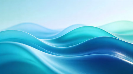 A creative digital illustration depicting High quality artistic render of soft abstract gradient background merging ocean blue and turquoise, wavy gentle transitions, refreshing serene feel, commercial photography style. This AI-generated artwork features unique visual elements suitable for various commercial and editorial applications. AI-generated illustration.の素材