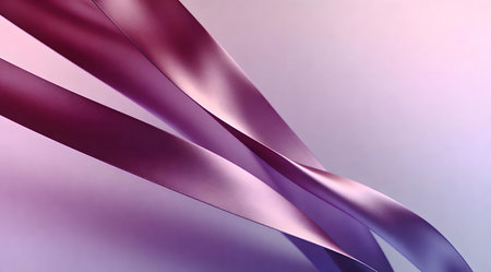 A creative digital illustration depicting Silky abstract gradient background with plum to lavender silk, diagonal flowing ribbons, satin sheen light, sophisticated poise, artistic commercial design. This AI-generated artwork features unique visual elements suitable for various commercial and editorial applications. AI-generated illustration.の素材