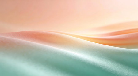 A creative digital illustration depicting Creative design of gentle gradient background in soft peach and mint green hues, fluid horizontal blends, warm glowing light, calming atmosphere, high quality artistic render. This AI-generated artwork features unique visual elements suitable for various commercial and editorial applications. AI-generated illustration.の素材