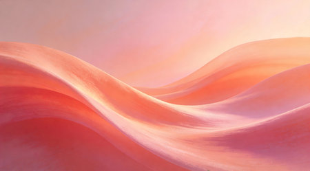 A creative digital illustration depicting Artistic stock digital art depicting soft abstract gradient background in warm coral and blush pink shades, gentle wave-like blends, soft morning light simulation, inviting and gentle mood, profession. This AI-generated artwork features unique visual elements suitable for various commercial and editorial applications. AI-generated illustration.の素材