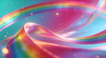 A creative digital illustration depicting Festive soft gradient backdrop with turquoise to magenta, swirling rainbow flows, celebratory mood, diffused prism light, high quality design. This AI-generated artwork features unique visual elements suitable for various commercial and editorial applications. AI-generated illustration.の素材