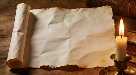 Vintage-style digital artwork evoking scholarly luxury through subtle crinkled textures, aged patina, and warm candle-like illumination. Perfect for premium commercial uses like book covers, invitations, certificates, historical graphics, and luxury packaging. Versatile asset for publishing, wedding planners, designers, and upscale branding targeting sophisti... AI-generated digital illustration. AI-generated illustration.の素材