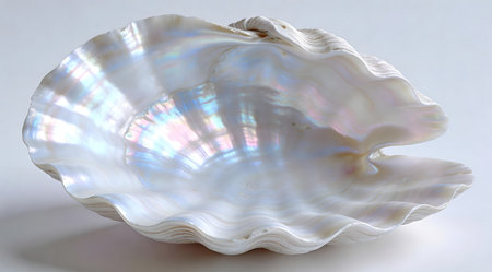 Elegant digital artwork showcasing iridescent nacreous textures, luminous pearlescent glow, and smooth organic curves for oceanic opulence. Ideal for luxury branding, jewelry advertising, cosmetic packaging, high-end fashion prints, and sophisticated interior decor. Versatile for premium web designs and upscale commercial projects seeking refined shimmering a... AI-generated digital illustration. AI-generated illustration.の素材