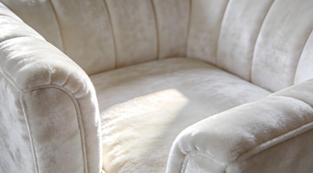 A creative digital illustration depicting Commercial digital art featuring white velvet upholstery texture, close-up view with plush pile details, soft backlit glow, indulgent and velvety ambiance, pristine composition. This AI-generated artwork features unique visual elements suitable for various commercial and editorial applications. AI-generated illustration.の素材