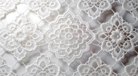 Sophisticated digital artwork embodying luxury lace aesthetics through precise cutwork and heirloom craftsmanship vibes. Ideal for upscale fashion textiles, bridal invitations, premium packaging, and interior decor accents. Versatile for designers seeking timeless elegance in commercial projects across apparel and stationery industries. . AI-generated digital illustration. AI-generated illustration.の素材