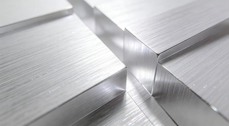 A creative digital illustration depicting Sophisticated digital art of brushed white metal surface, macro grain, cool side lighting, modern luxury vibe, metallic whites, artistic creative style. This AI-generated artwork features unique visual elements suitable for various commercial and editorial applications. AI-generated illustration.の素材