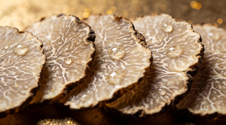 Luxurious digital artwork featuring intricate macro textures and dramatic studio spotlights that highlight indulgent freshness. Ideal for upscale culinary branding, gourmet menus, fine dining promotions, luxury food packaging, and epicurean marketing materials. The sophisticated style appeals to chefs, food stylists, and premium advertisers seeking elegant vi... AI-generated digital illustration. AI-generated illustration.の素材