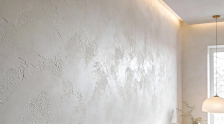 Captivating digital artwork showcasing stippled Venetian plaster in pristine whites, with soft ambient lighting creating depth and luxurious interior mood. Seamless design ideal for architectural visualizations, interior mockups, premium wallpapers, and branding graphics. Suited for designers, decorators, and luxury marketers seeking refined, artisanal surfac... AI-generated digital illustration. AI-generated illustration.の素材