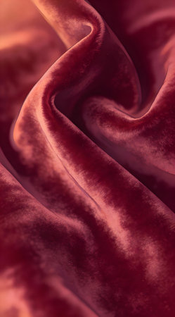 A creative digital illustration depicting High quality commercial digital art of soft velvet folds in deep burgundy, macro close-up texture, soft diffused studio lighting, elegant and opulent composition, rich warm tones, professional illustr. This AI-generated artwork features unique visual elements suitable for various commercial and editorial applications. AI-generated illustration.の素材