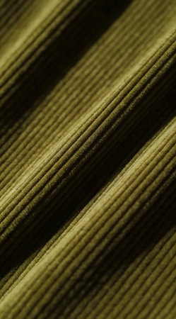 A creative digital illustration depicting Commercial professional design of corduroy ridges in olive green, deep wales and velvety touch, side angled light for shadows, textured warmth. This AI-generated artwork features unique visual elements suitable for various commercial and editorial applications. AI-generated illustration.の素材
