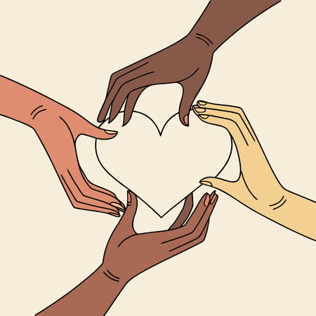 Elegant digital artwork with soft overhead lighting and clean composition, evoking a mood of inclusion and harmony through warm skin tones on neutral background. Symbolic design emphasizes unity and diversity, perfect for corporate branding, social media graphics, diversity campaigns, HR training materials, and motivational posters targeting businesses, educa. AI-generated vector illustration. AI-generated illustration.のイラスト素材