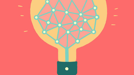 Innovative high-tech digital artwork presenting a luminous neural network design with ethereal blue...