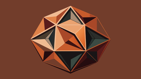 Sophisticated digital artwork presenting a polyhedral structure with precise rhombic facets in...