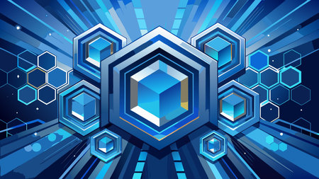 Sophisticated vector illustration showcasing layered geometric patterns with dramatic backlighting...