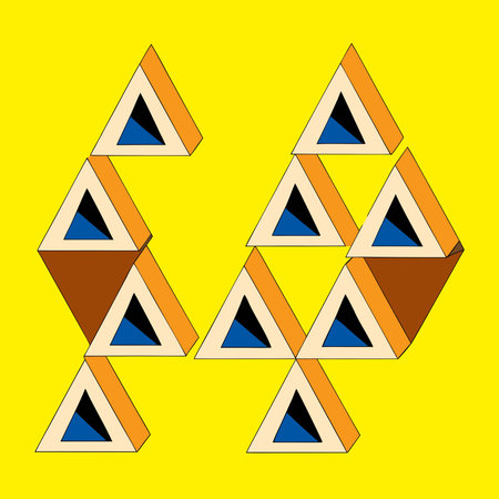 Sophisticated geometric digital artwork displaying  tessellation in cool icy whites and silvers,...