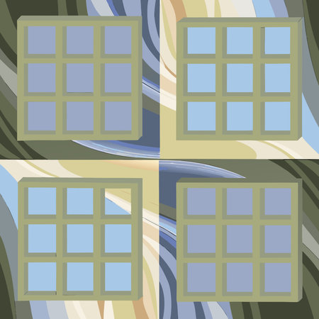 Sophisticated digital artwork in refined abstract style, featuring modular compositions with ...