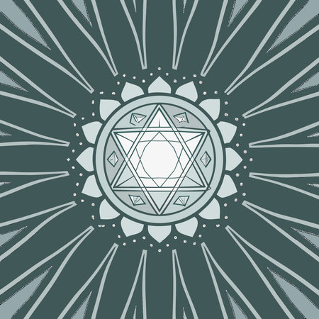 Vibrant geometric digital art radiating meditative harmony through symmetrical triangle patterns and...