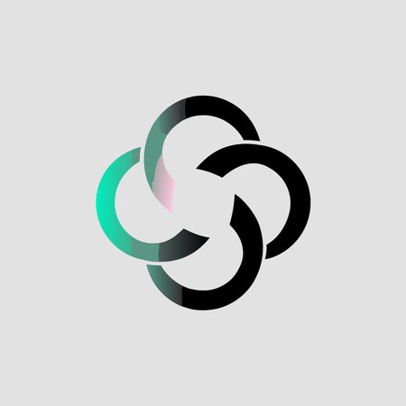 A creative digital illustration depicting Harmonious abstract art of interlocking rings and arcs in...