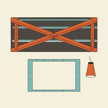 Minimalist digital artwork evoking a bold, exploratory mood through clean intersecting lines in warm rust orange tones against expansive white voids, highlighted by pinpoint spotlight drama. Ideal for business branding, web design headers, promotional graphics, fashion editorials, and modern presentations targeting creative professionals. Versatile clean st. AI-generated vector illustration. AI-generated illustration.のイラスト素材