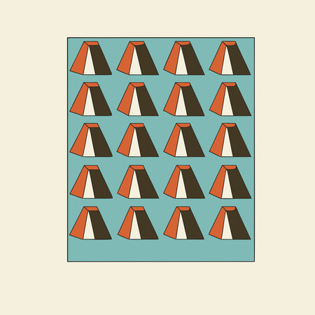 Dynamic geometric abstraction with bold angular forms arranged in a precise grid layout, illuminated...