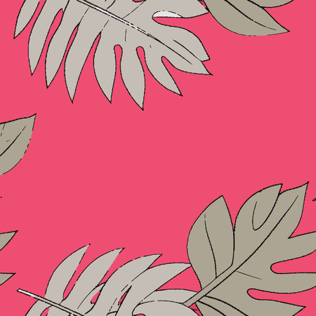 A creative digital illustration depicting Professional vector-style background of tropical leaf...