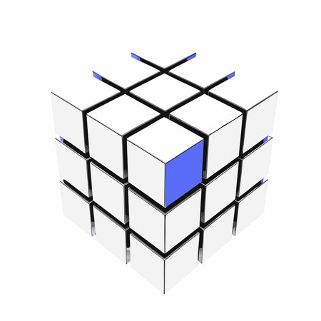 A creative digital illustration depicting Abstract 3D pixel mosaic texture in metallic silver cubes,...