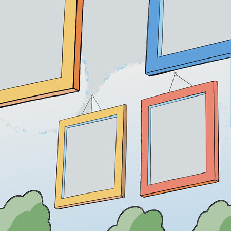 Sleek digital mockup presenting levitating blank frames with delicate shadows and gentle volumetric...