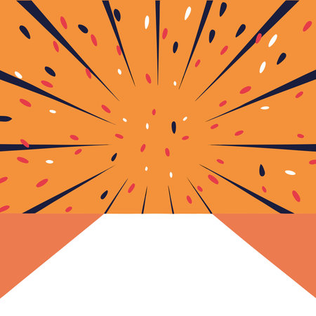Bold pop art style with dynamic radial symmetry and studio flash lighting evokes explosive...