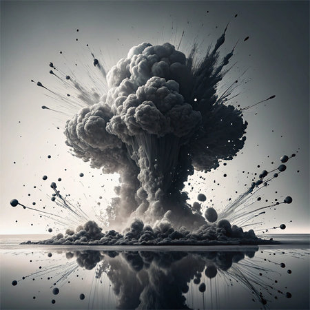 Dramatic editorial digital style emphasizing high-contrast rim lighting on dynamic splatter effects...