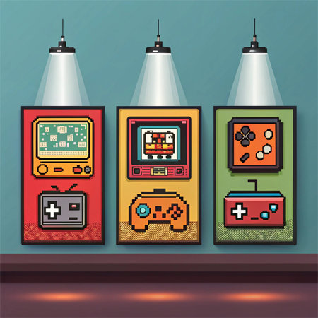 Captivating pixel art in classic 8-bit style with bold blocky colors and nostalgic spotlight...