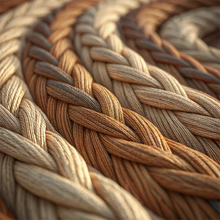 Sophisticated digital texture artwork featuring layered abstract weaves in warm neutral earth tones...