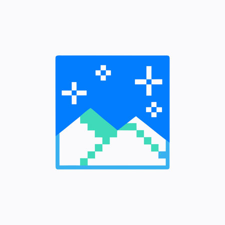 A creative digital illustration depicting Vibrant pixel art landscape of retro mountains in 8-bit...