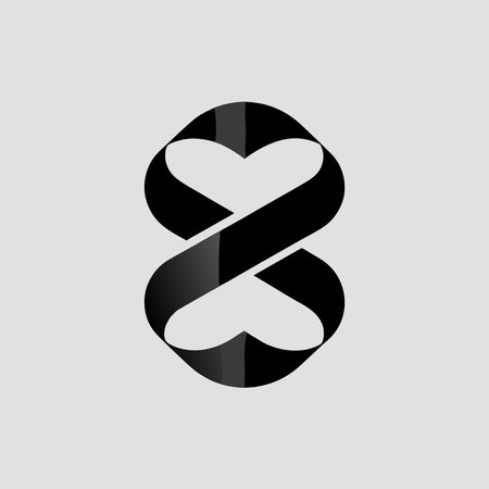 Sophisticated modern graphic with twisting metallic silver elements forming an endless loop,...