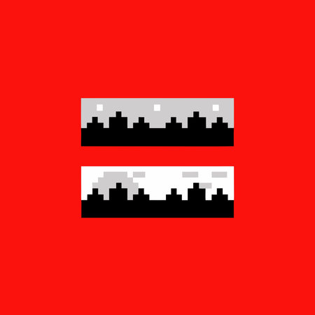 Pixel art style evoking classic 8-bit era with blocky forms, restricted color schemes, and gentle...