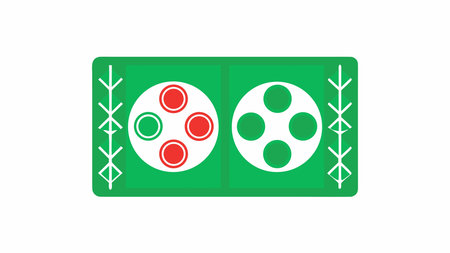 Engaging digital artwork showcasing a top-down perspective with bold crimson and emerald hues and...