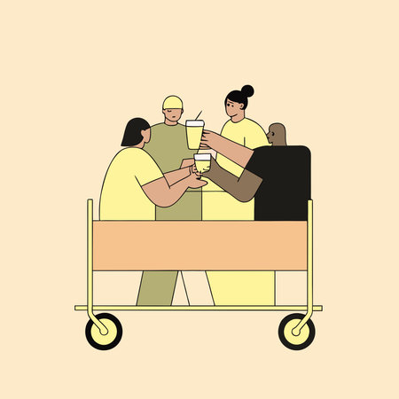 Warm inviting digital illustration with cozy clustered composition, steaming herbal teas from a...